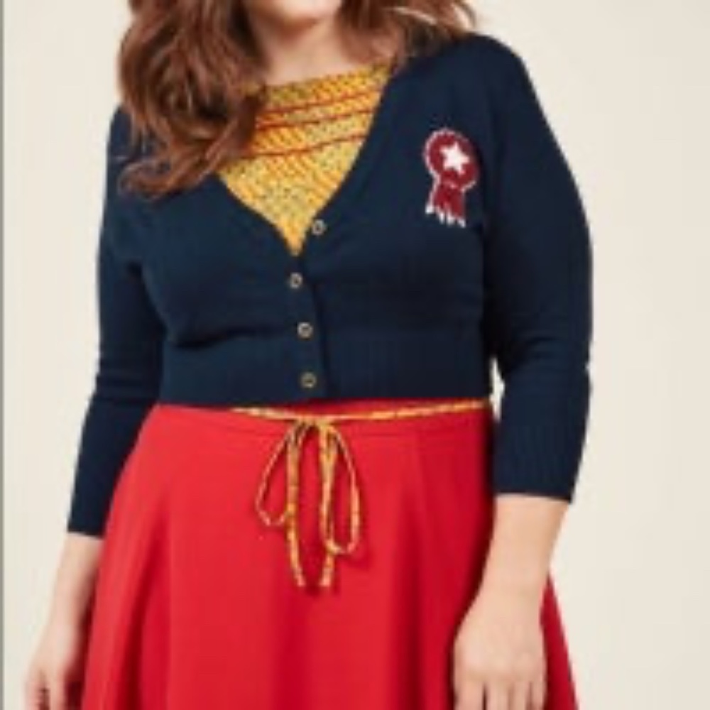 Modcloth navy cropped schoolgirl varsity style retro cardigan-Small